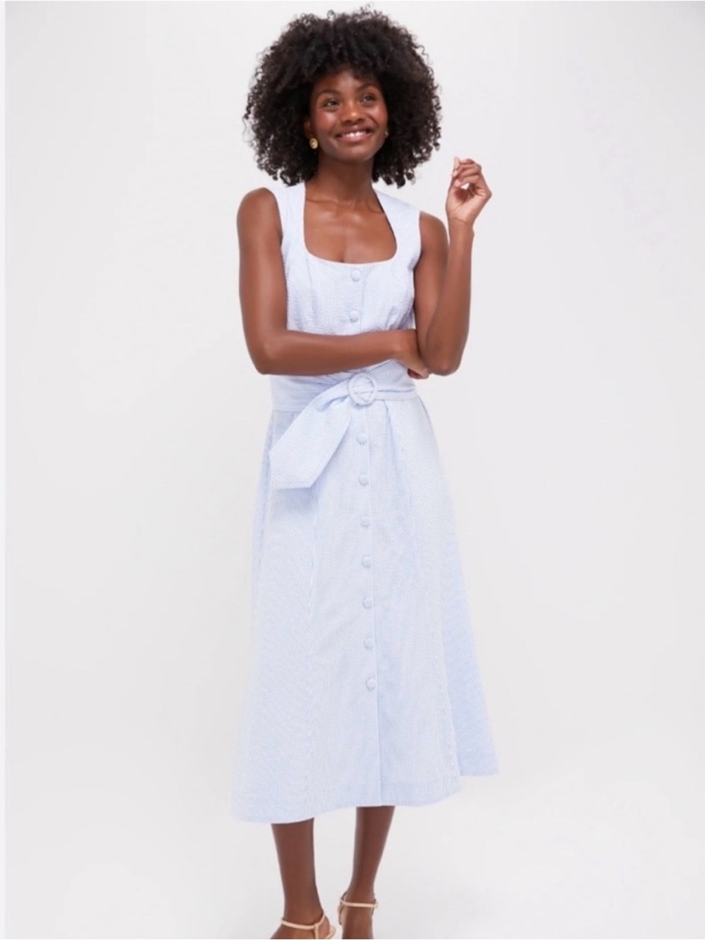 Pomander Place Light Blue Striped Midi Dress